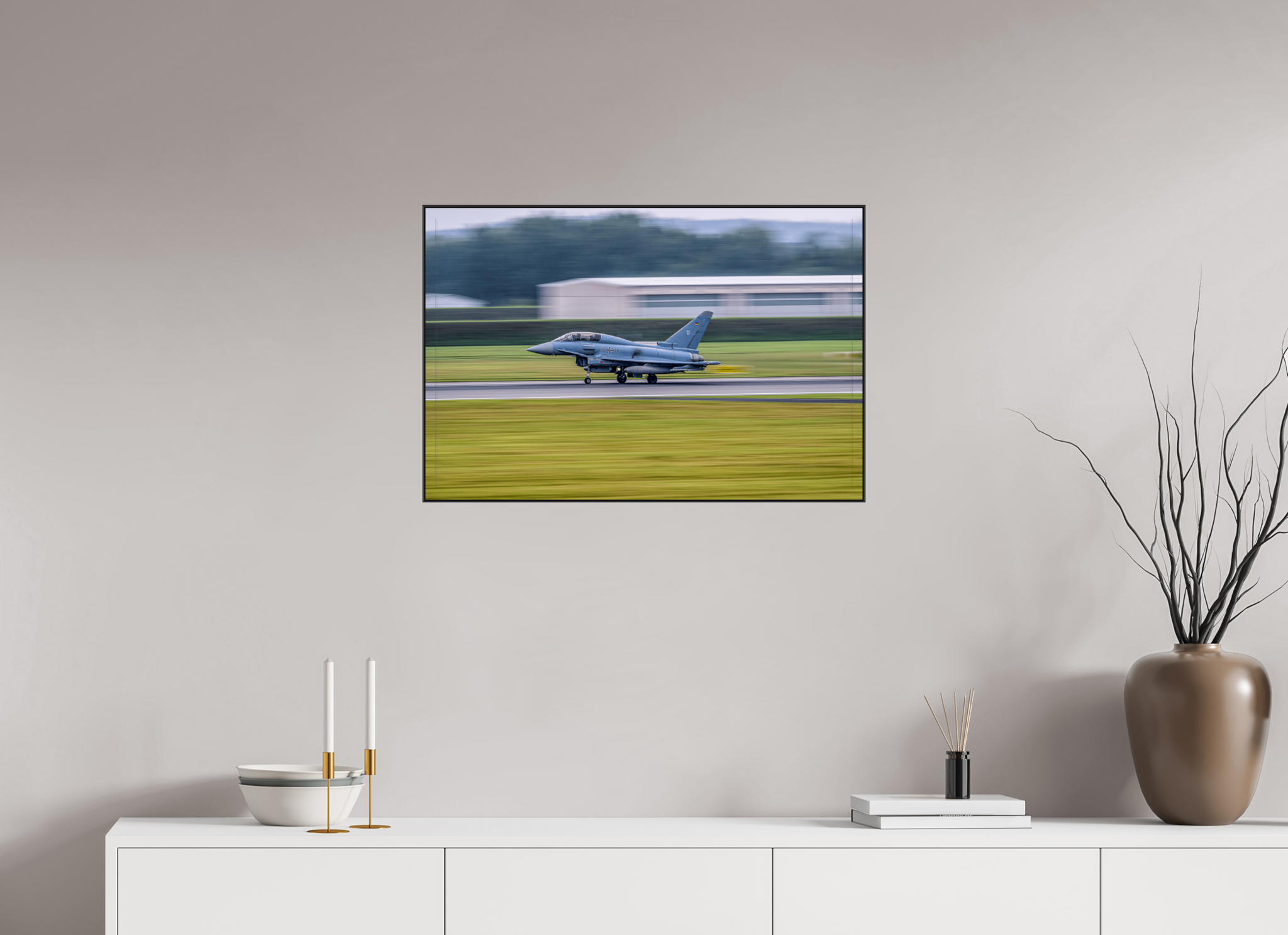 75 x 50 cm, Metal Print, ChromaLuxe HD Metal Print, Frame Aluminium ArtBox 10mm Profile, Black panning euro fighter