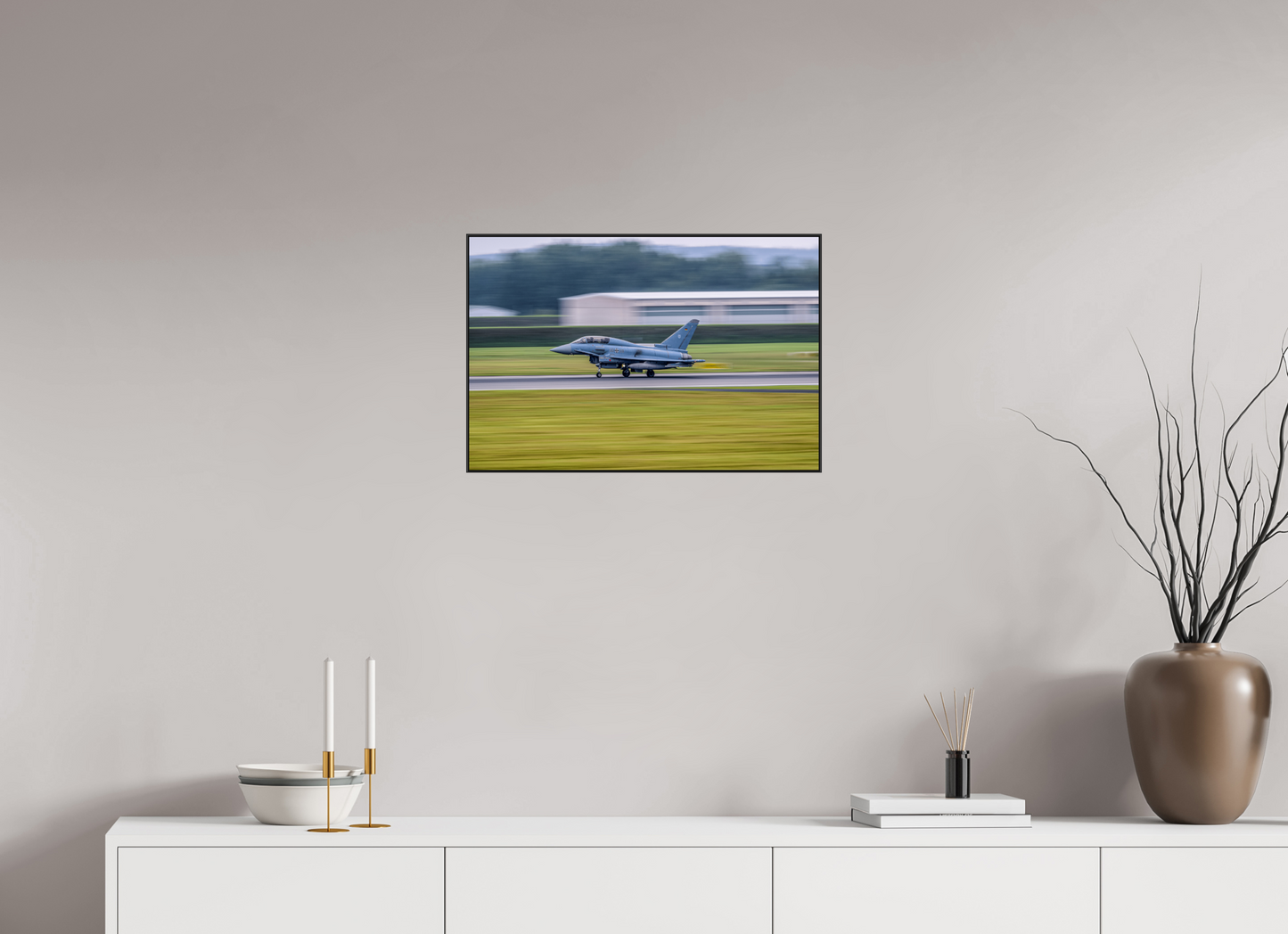 60 x 40 cm, Metal Print, ChromaLuxe HD Metal Print, Frame Aluminium ArtBox 10mm Profile, Black panning euro fighter