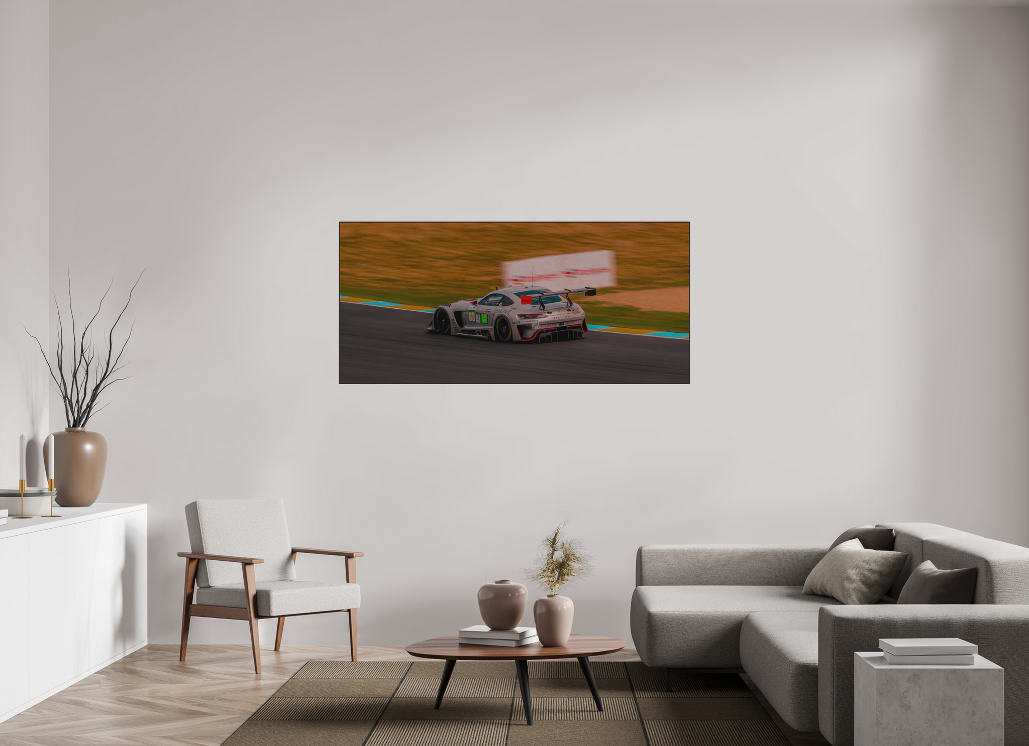 174 x 80 cm, Metal Print, Direct Print on Brushed Aluminium, Frame Aluminium ArtBox 10mm Profile, Black AMG lemans