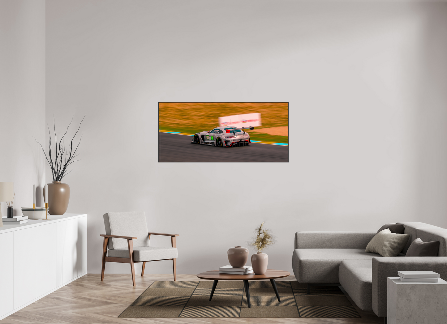 152.3 x 70 cm, Metal Print, Photo Print on Aluminium Backing, Frame Aluminium ArtBox 10mm Profile, Black AMG lemans
