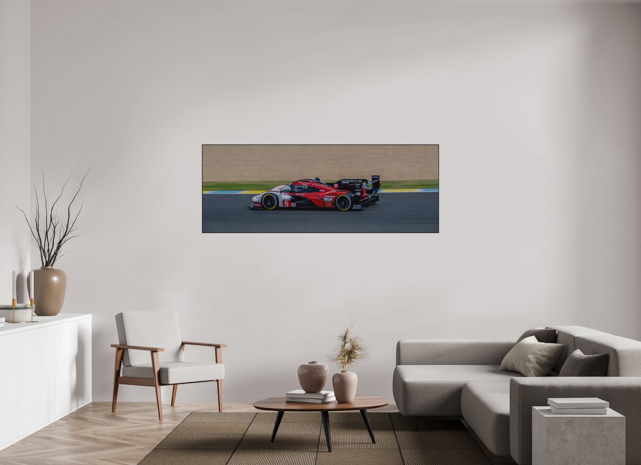 188.7 x 70 cm, Metal Print, Direct Print on Brushed Aluminium, Frame Aluminium ArtBox 10mm Profile, Black Le Mans Penske Porsche