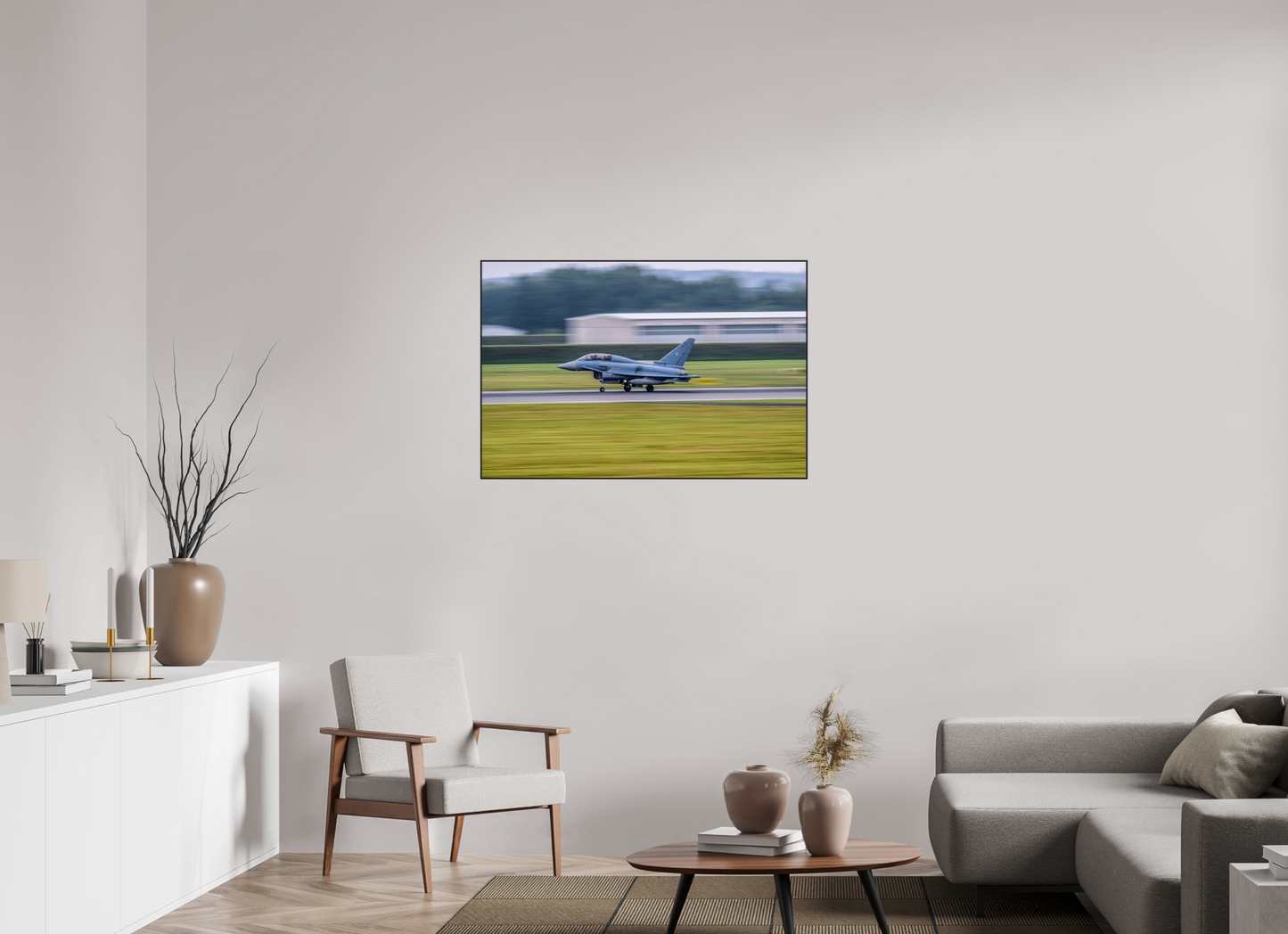 105 x 70 cm, Metal Print, ChromaLuxe HD Metal Print, Frame Aluminium ArtBox 10mm Profile, Black panning euro fighter